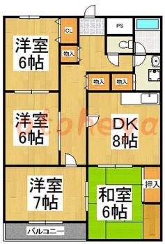 楽器可の賃貸物件 4 DK 9.5万円の図面１