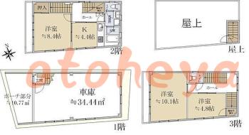 防音室のある楽器可 賃貸物件 3 K 35万円の図面１
