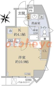 楽器可の賃貸物件 1 K 17.8万円の図面１
