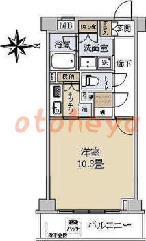 楽器可の賃貸物件 1 K 9.8万円の図面１