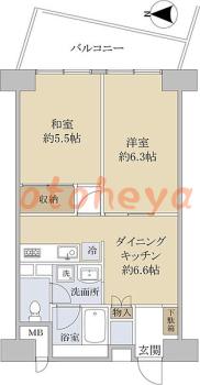 防音室のある楽器可 賃貸物件 2 DK 11万円の図面１