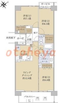 楽器可の賃貸物件 3 LDK 36.2万円の図面１