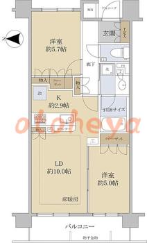 楽器可の賃貸物件 2 LDK 25万円の図面１