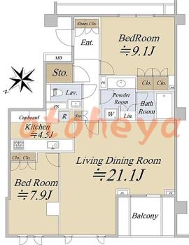 楽器可の賃貸物件 2 LDK 69万円の図面１