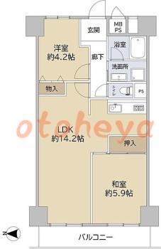 楽器可の賃貸物件 2 LDK 12万円の図面１