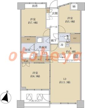 楽器可の賃貸物件 3 LDK 22万円の図面１