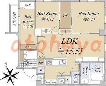 グランドピアノ可の賃貸物件 3 LDK 32万円の図面１
