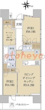 防音室のある楽器可 賃貸物件 2 SLDK 16万円の図面１