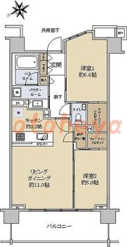防音室のある楽器可 賃貸物件 2 LDK 38万円の図面１