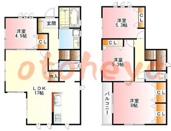 楽器可の賃貸物件 4 LDK 18万円の図面１