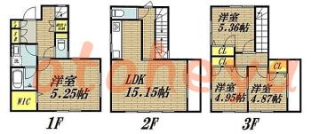 楽器可の賃貸物件 4 LDK 17万円の図面１
