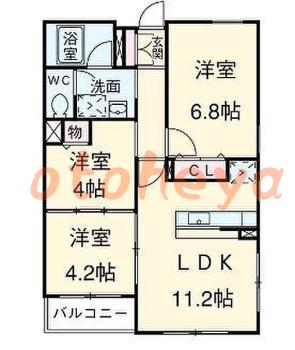 楽器可の賃貸物件 3 LDK 14.5万円の図面１