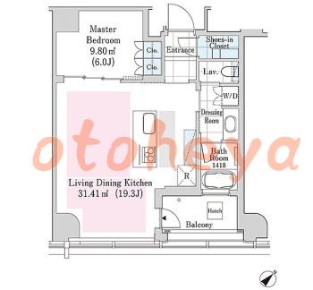楽器可の賃貸物件 1 LDK 52万円の図面１