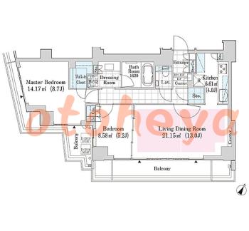 防音室のある楽器可 賃貸物件 2 LDK 65万円の図面１