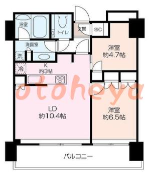 防音室のある楽器可 賃貸物件 2 LDK 32万円の図面１