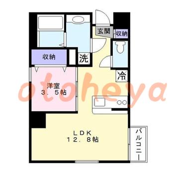 防音室のある楽器可 賃貸物件 1 LDK 12.8万円の図面１