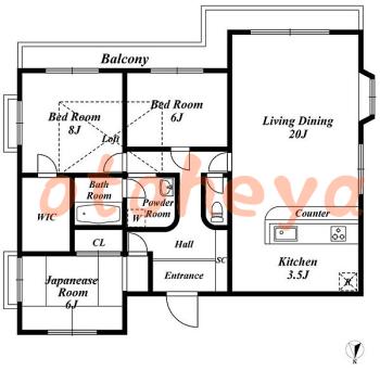 楽器可の賃貸物件 3 LDK 32万円の図面１