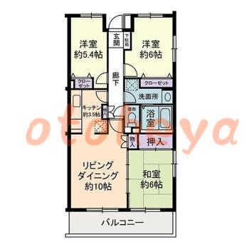 グランドピアノ可の賃貸物件 3 LDK 7.8万円の図面１