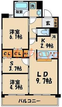 楽器可の賃貸物件 2 SLDK 14.7万円の図面１
