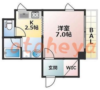 楽器可の賃貸物件 1 K 9.8万円の図面１