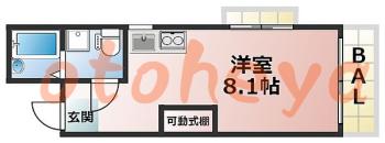 楽器可の賃貸物件 1 R 8.3万円の図面１