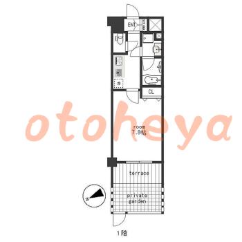 楽器可の賃貸物件 1 K 7.7万円の図面１