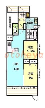 楽器可の賃貸物件 2 LDK 15.8万円の図面１