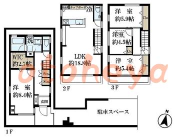 楽器可の賃貸物件 4 LDK 38万円の図面１