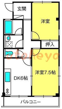 防音室のある楽器可 賃貸物件 2 DK 8万円の図面１