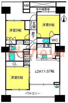 楽器可の賃貸物件 3 LDK 21万円の図面１