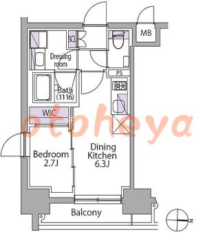 楽器可の賃貸物件 1 DK 12.3万円の図面１