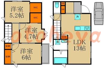 防音室のある楽器可 賃貸物件 3 LDK 15.5万円の図面１
