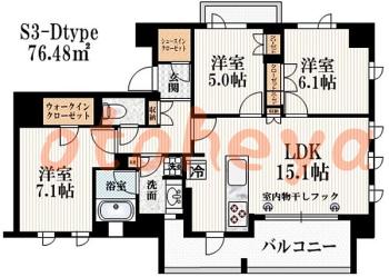 楽器可の賃貸物件 3 LDK 17万円の図面１