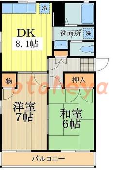 防音室のある楽器可 賃貸物件 2 DK 9万円の図面１