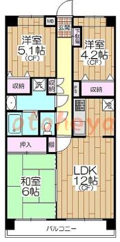 楽器可の賃貸物件 3 LDK 11.5万円の図面１