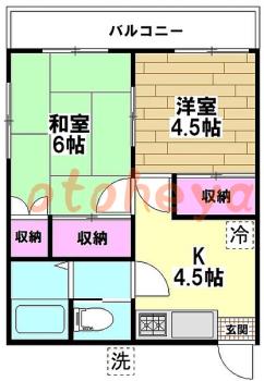 楽器可の賃貸物件 2 K 7.4万円の図面１