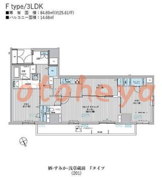 防音室のある楽器可 賃貸物件 3 LDK 34.5万円の図面１