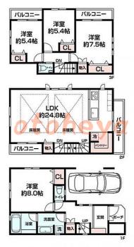 楽器楽器可の賃貸物件 4 LDK 75万円の図面１