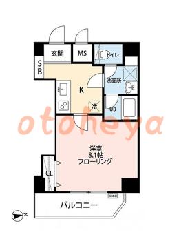 グランド楽器可の賃貸物件 1 K 12.4万円の図面１