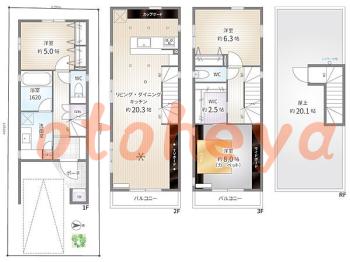 楽器可の賃貸物件 3 LDK 21.8万円の図面１
