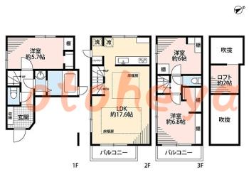 防音室のある楽器可 賃貸物件 3 LDK 28万円の図面１