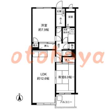 楽器可の賃貸物件 2 LDK 9.8万円の図面１