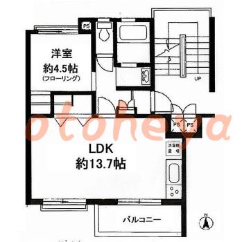 防音室のある楽器可 賃貸物件 1 LDK 7万円の図面１