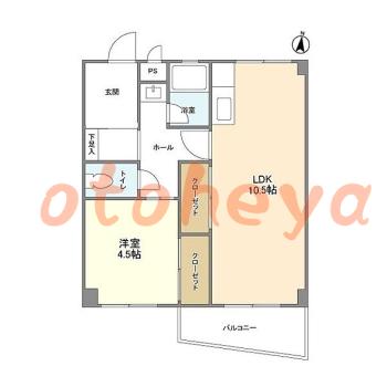 グランドピアノ可の賃貸物件 1 LDK 6.4万円の図面１