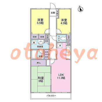楽器可の賃貸物件 3 LDK 13.5万円の図面１