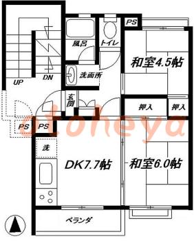 防音室のある楽器可 賃貸物件 2 DK 7万円の図面１