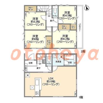 楽器可の賃貸物件 4 LDK 21.4万円の図面１