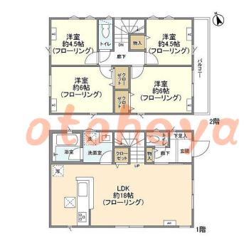 楽器可の賃貸物件 4 LDK 21.3万円の図面１