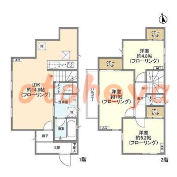 楽器可の賃貸物件 3 LDK 22.9万円の図面１