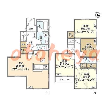 防音室のある楽器可 賃貸物件 3 SLDK 21.5万円の図面１